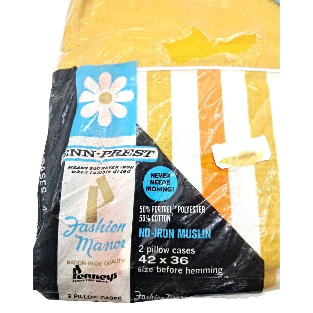Penneys Fashion Manor Bedding Set Twin Marigold Yellow Striped Vintage 3pc New